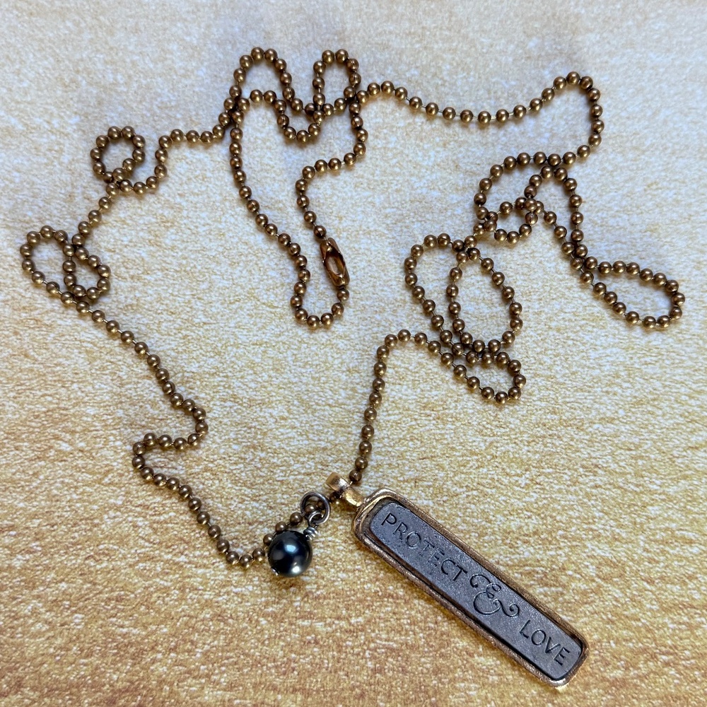 JEWEL KADE Charm Necklace Two-Tone "Protect & Love" Gold Ball Chain 33"